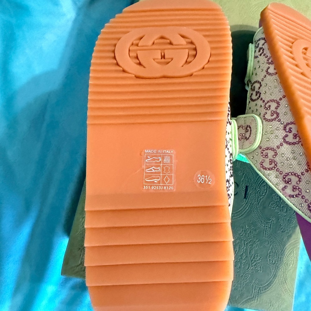 Gucci Purple and Mint Green GG Strap Sandals - Picture 6 of 8